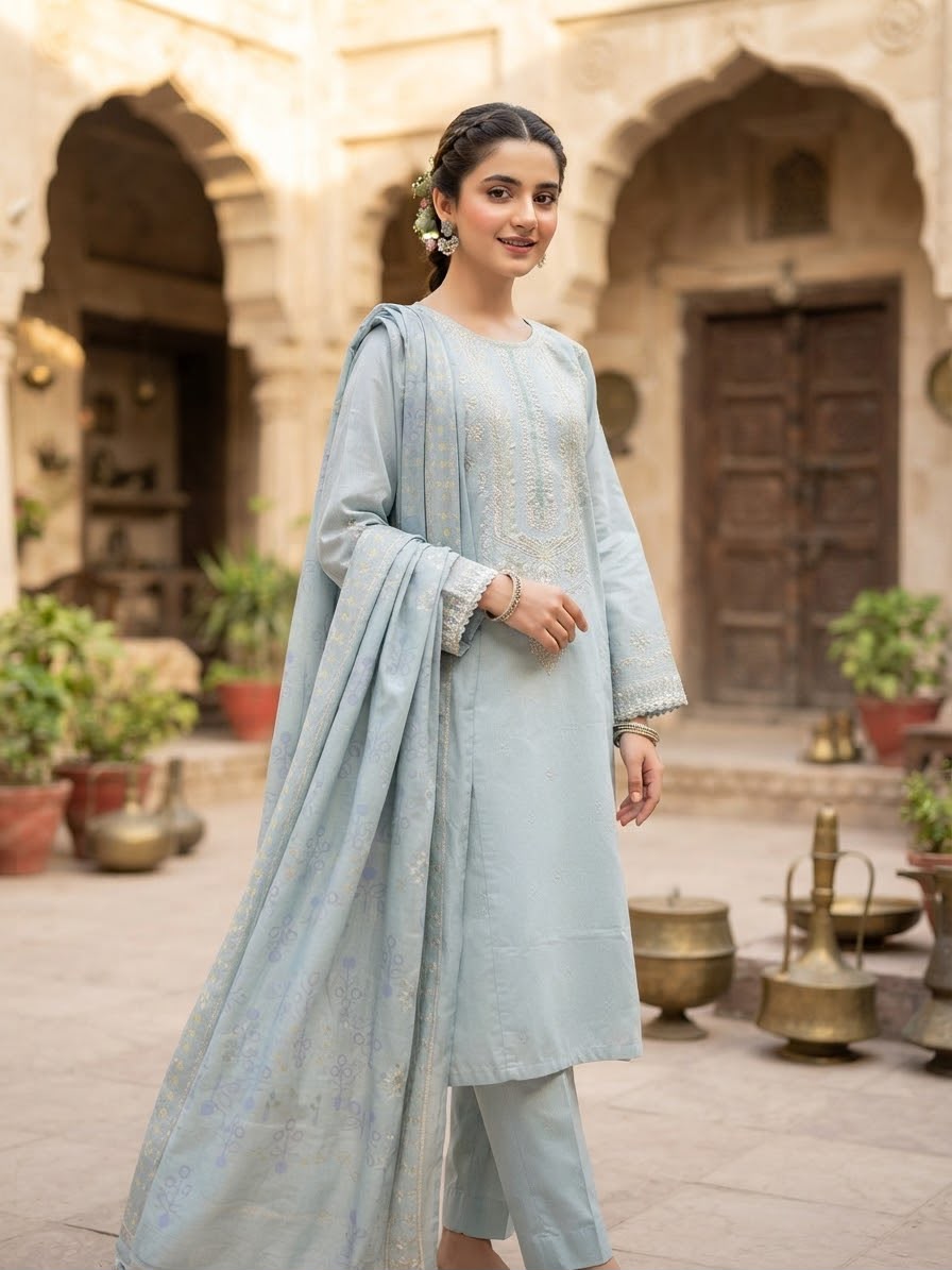 Winter cotton Embroidered Stitch 3pc