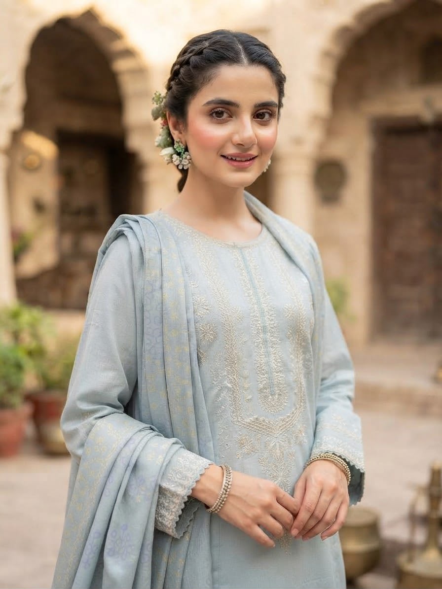 Winter cotton Embroidered Stitch 3pc