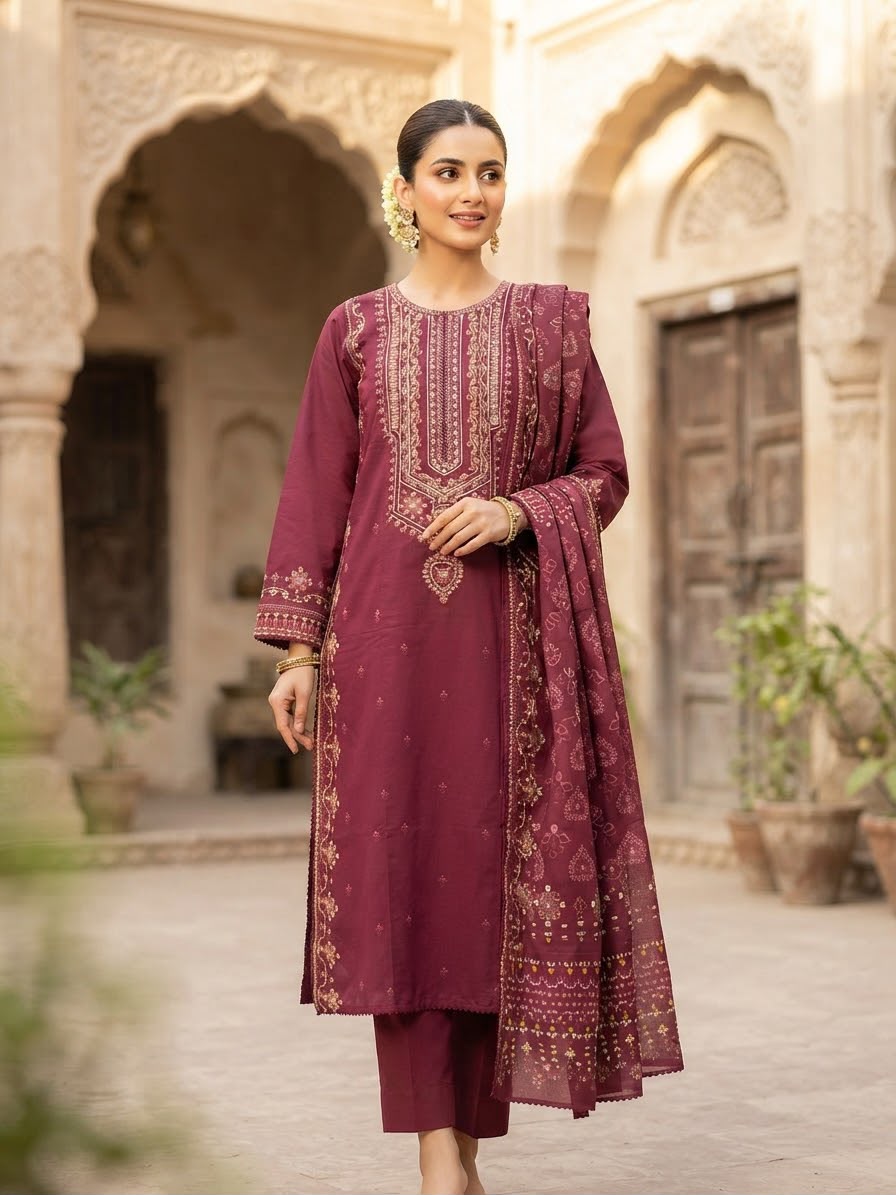 Winter Cotton Embroidered Stitch 3pc