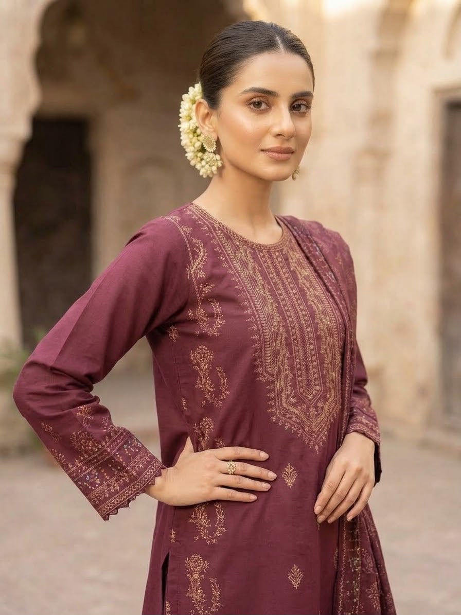 Winter Cotton Embroidered Stitch 3pc