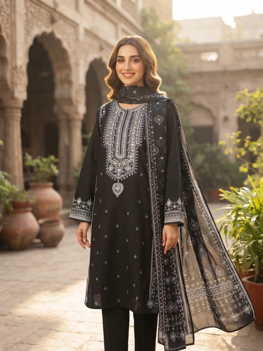 Winter Cotton Embroidered Stitch 3pc