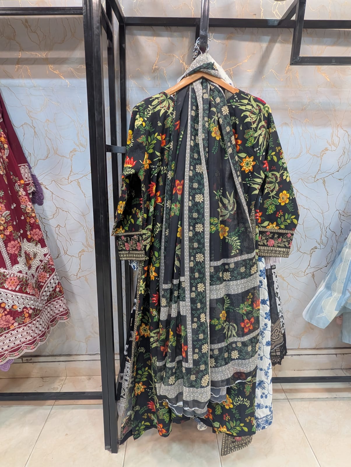 Embroidered frock 3pc