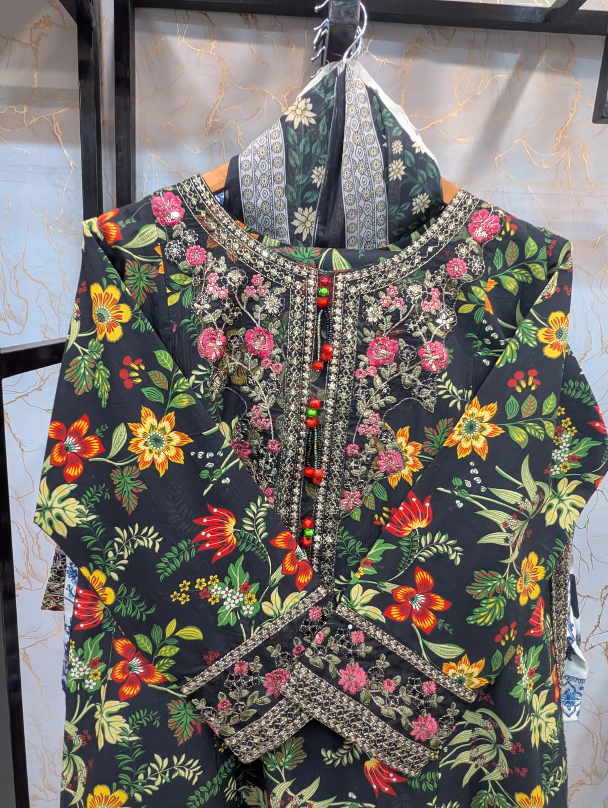 Embroidered frock 3pc