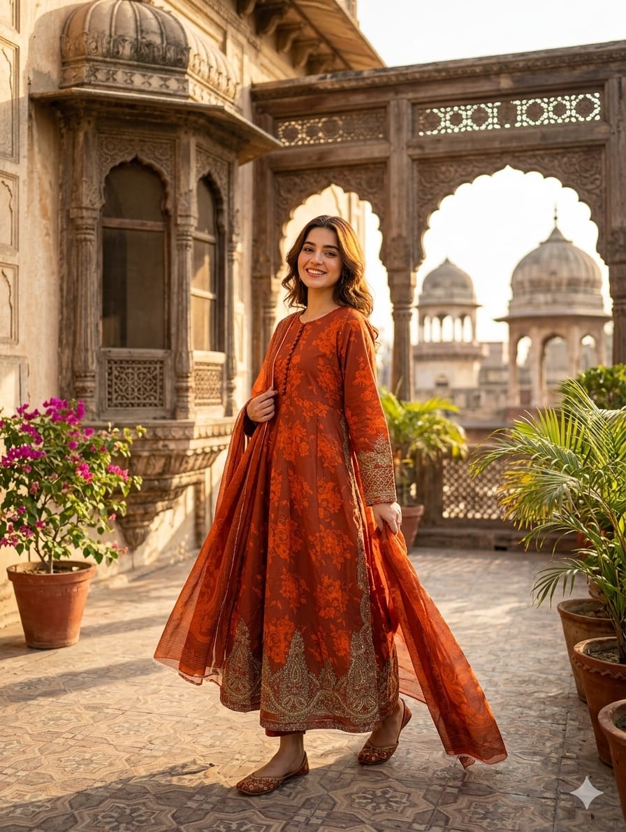 Embroidered frock 3pc