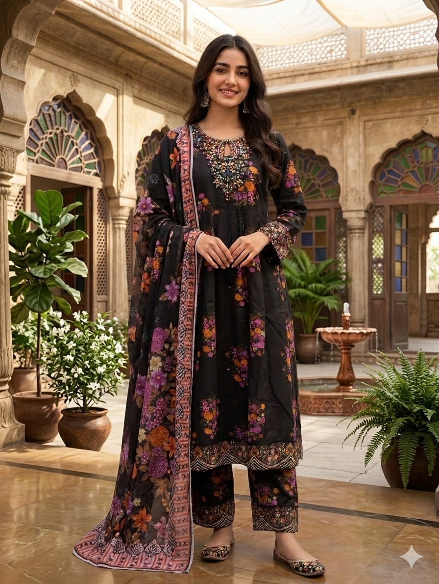 Embroidered Frock 3pc
