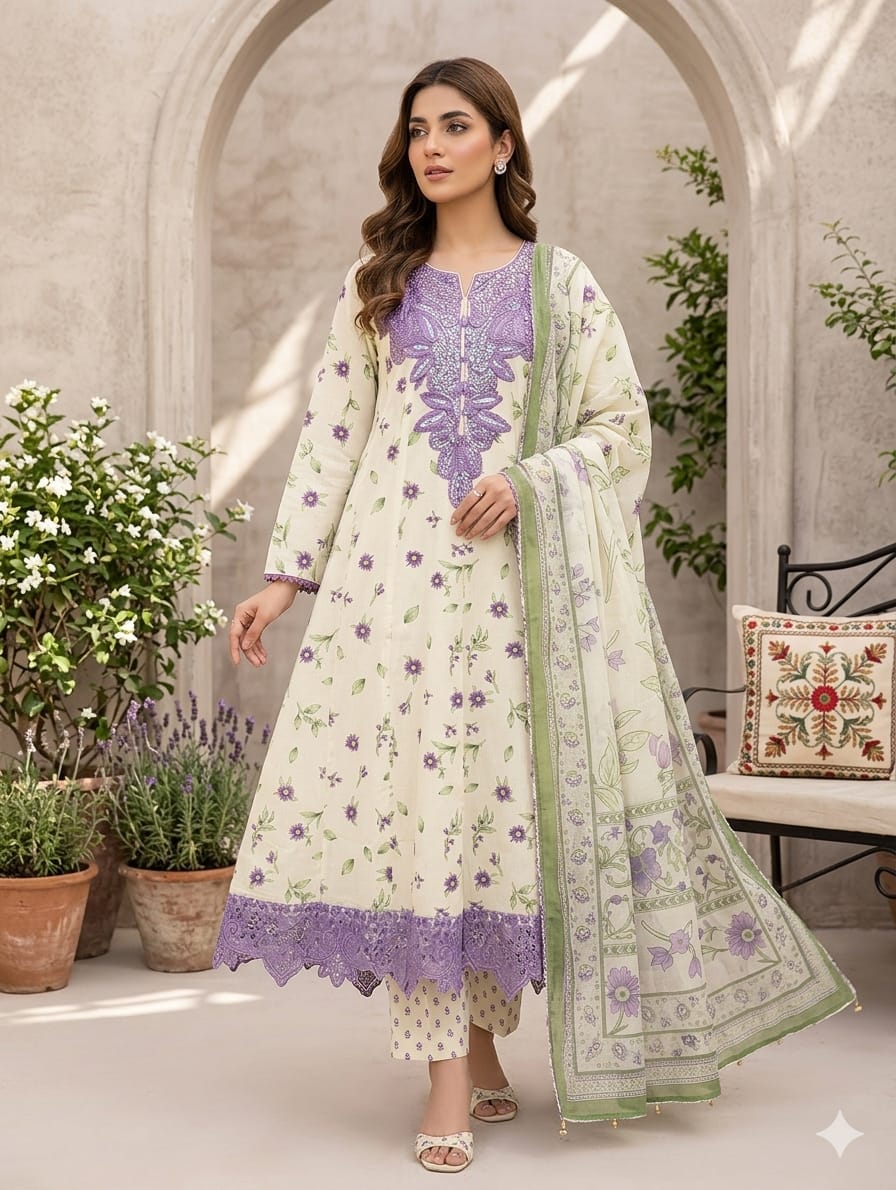 Embroidered Frock 3pc