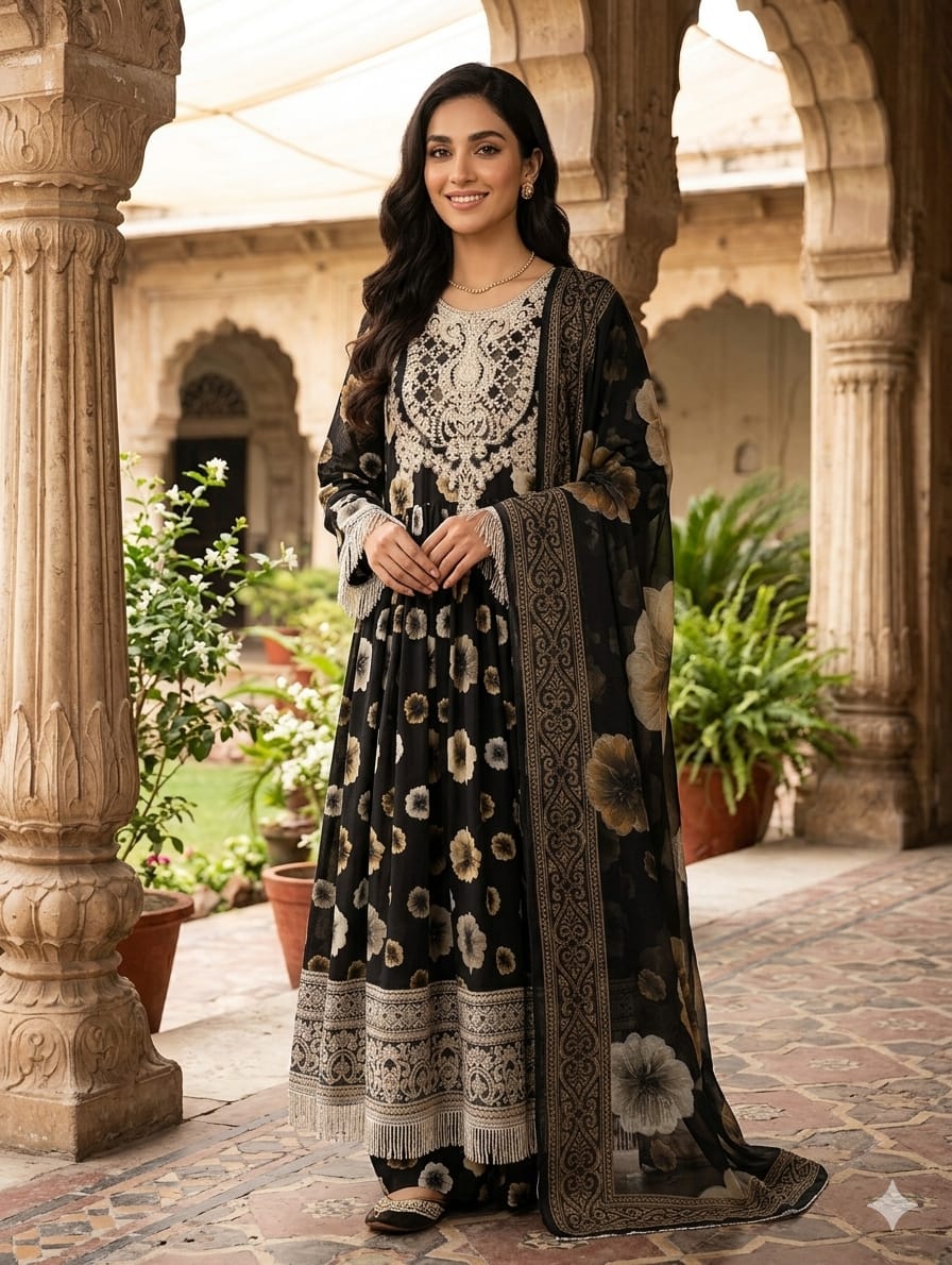 Embroidered Frock 3pc