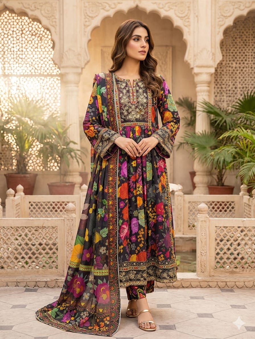 Embroidered Frock 3pc