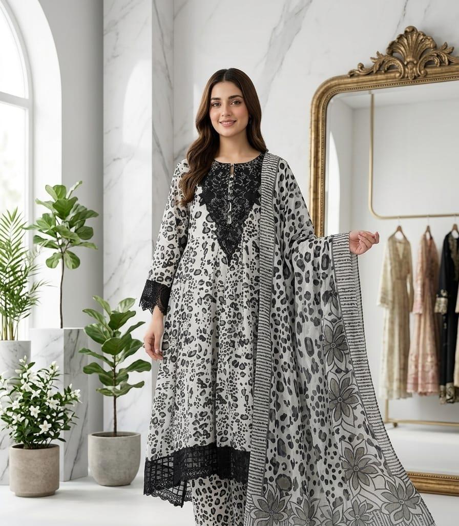 Embroidered Frock 3pc