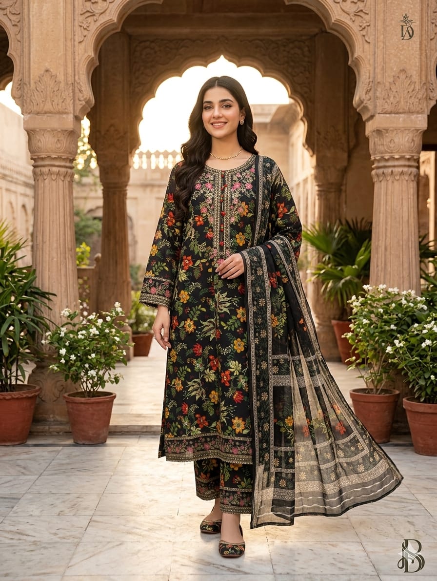 Embroidered frock 3pc