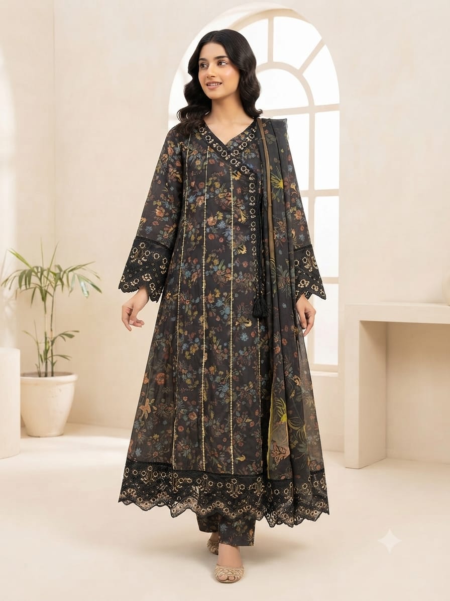 Lawn frock 3pc