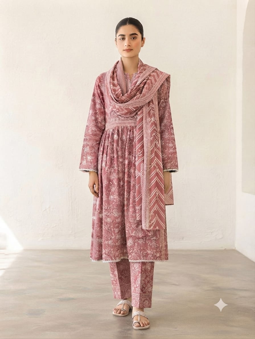 Lawn Frock Stitch 3pc
