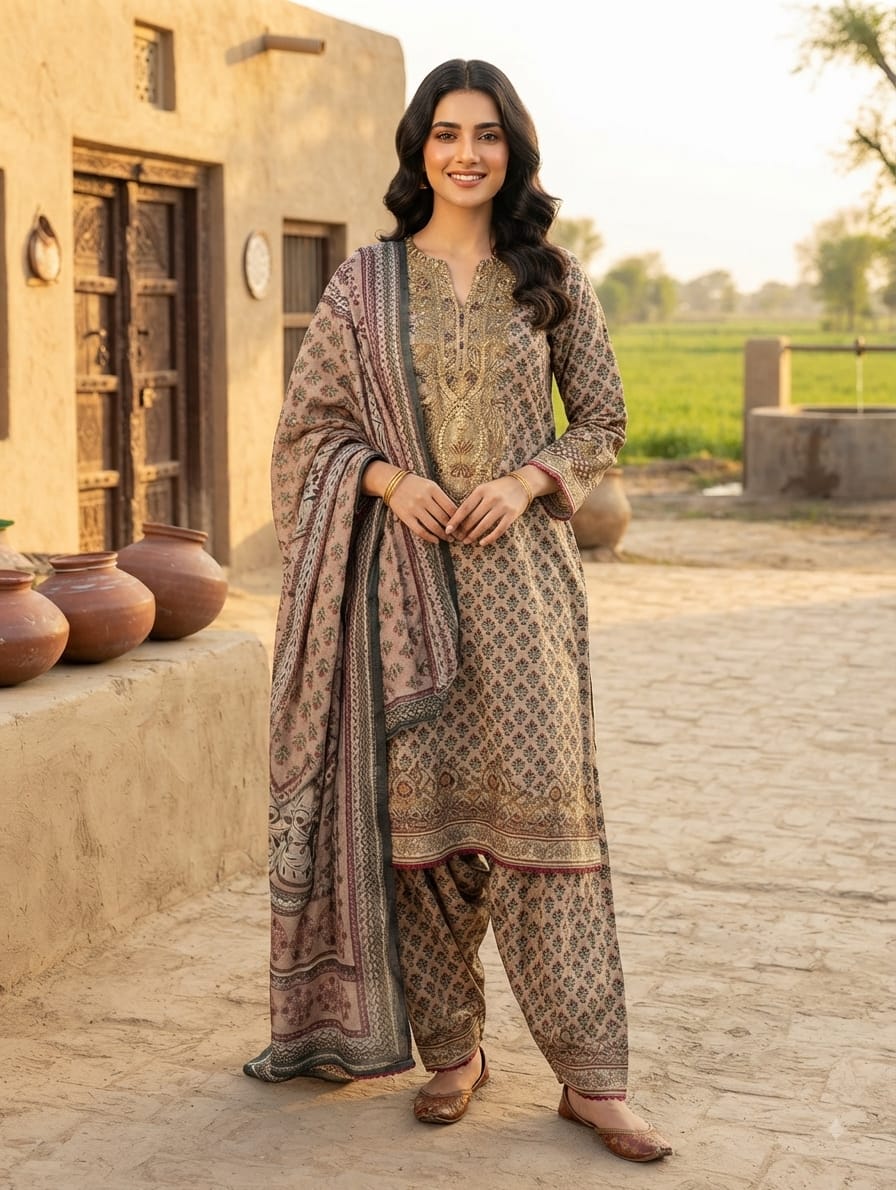3PCS LAWN STITCHED