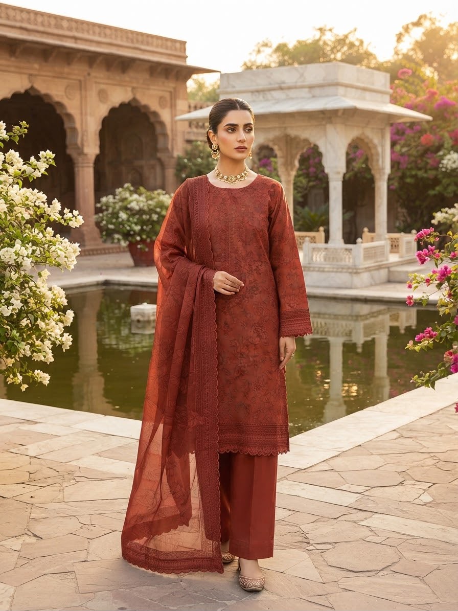 Winter Cotton Embroidered Stitch 3pc