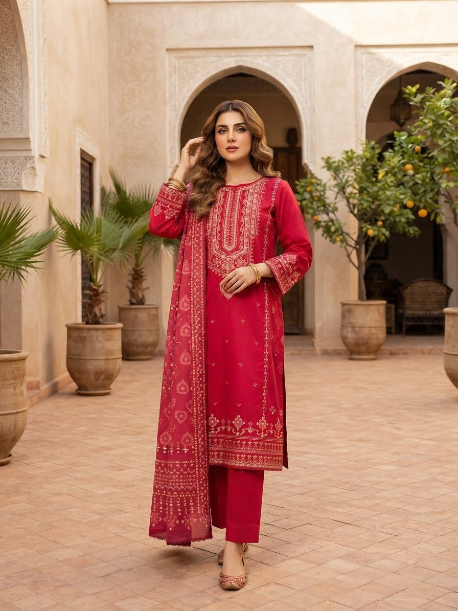 Winter Cotton Embroidered Stitch 3pc