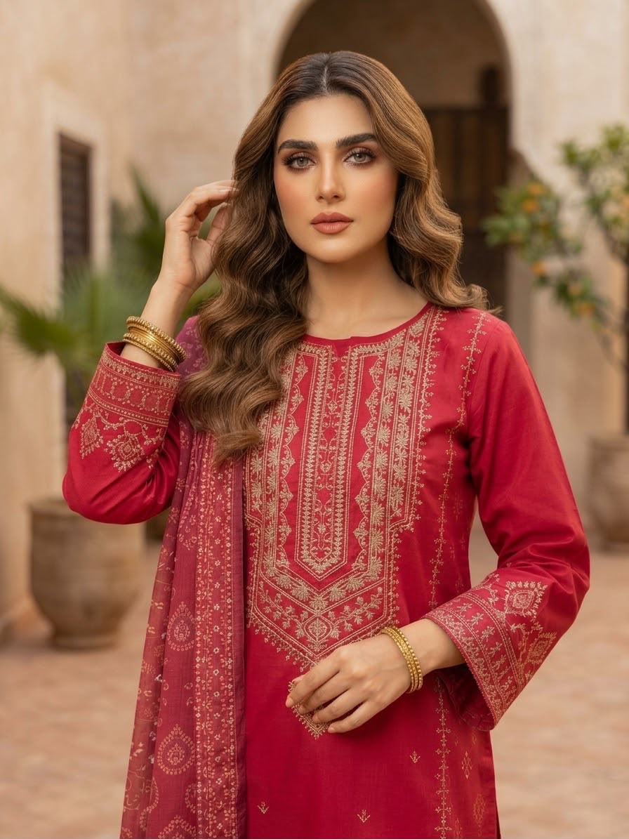 Winter Cotton Embroidered Stitch 3pc