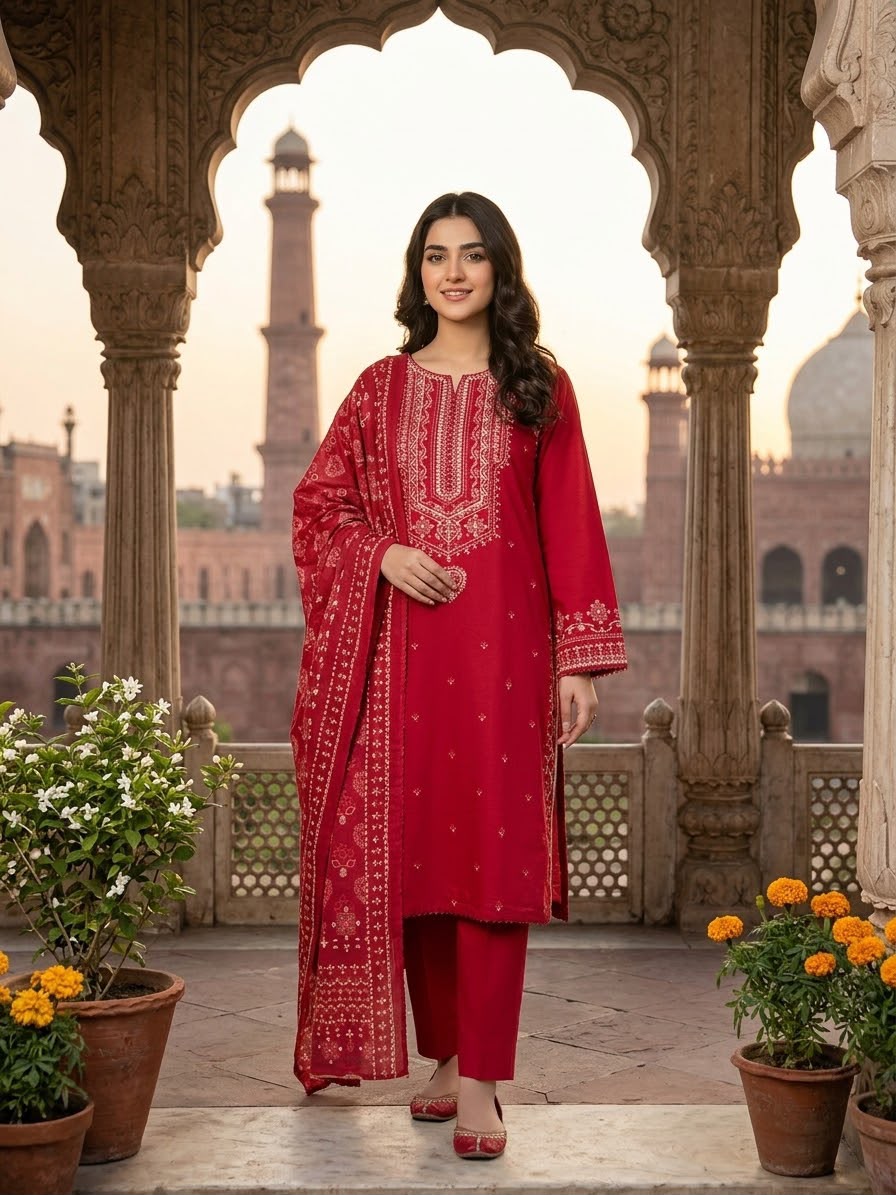 Winter Cotton Embroidered Stitch 3pc